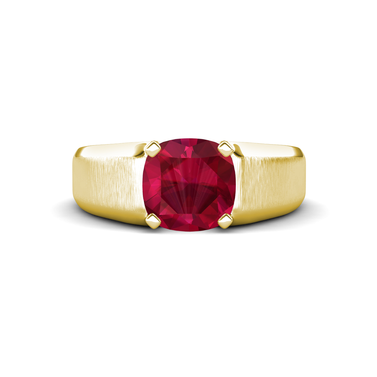 Jude 3.19 ct Cushion Shape Created Ruby Solitaire Men Wedding Band (8 mm) 